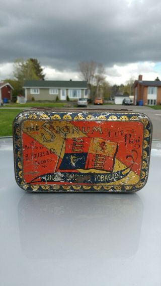 Vintage The Signum Cut Plug By B.  Houde & Co.  Quebec Pipe Tobacco Tin Can