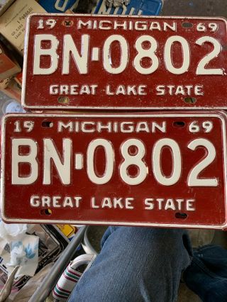 Michigan License Plates Pr.  Great Lakes State.  1969 - Bn - 0802.