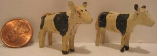 Old Pair 1910 Wooden Hand Carved German Cow / Steers For Christmas Putz Village