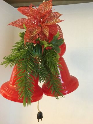 Vintage Red Hard Plastic 6 " X 6 " Christmas Bells Light Bell String