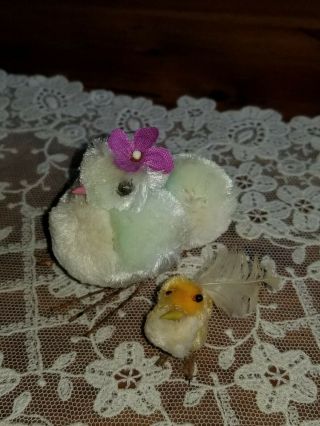 Vintage Easter Chenille Chicks Mom Baby Buggy PomPom Chickens Hong Kong 5
