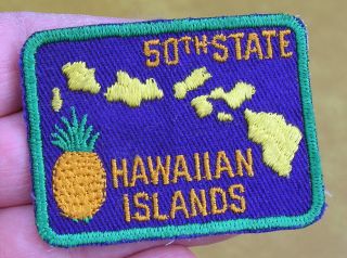 Vintage Souvenir Embroidered Cloth Patch Hawaiian Islands 50th State Pineapple