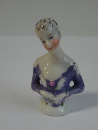 Antique German Pin Cushion Sewing Half Doll Figurine Hand Painted Hd17