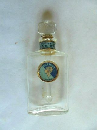 Antique Miniature Joubert Blue Waltz Empty Perfume Bottle With Glass Stopper