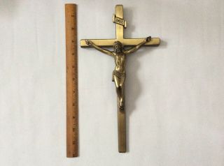 Inri Jesus Crucified Cross Crucifix Metal Brass Vintage 11 1/2”x 6 1/4” Lovell