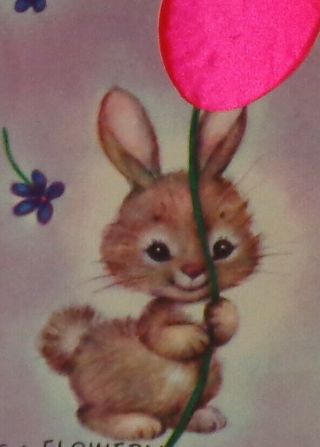 Vintage Greeting Card,  Sweet Bunny Rabbit With Tulip,  Rust Craft 6 "