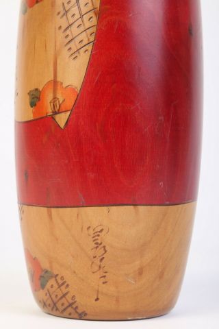 Vintage Large Signed Japanese Wooden KOKESHI Girl Doll 12 Inch Hand Painted 6