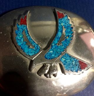 Vintage 1970 ' s Turquoise Eagle Belt Buckle - Silver & Turquoise Ladies Buckle 2