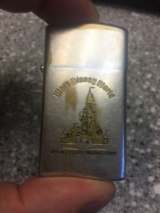 Vintage 1975 Slim Chrome Walt Disney World Rare Zippo Lighter Cinderella Castle