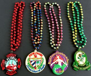 4 Mardi Gras Beaded Medallion Necklaces