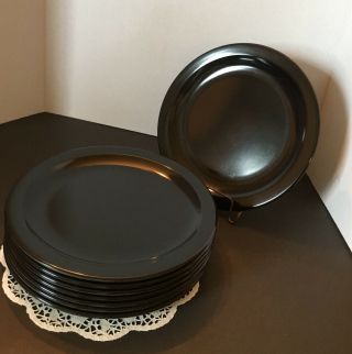 Set Of 8 Texas Ware Melmac Black 10 1/4” Dinner Plates Euc