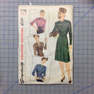 1940s Simplicity Pattern 4798 Size 16 - Ladies Dress