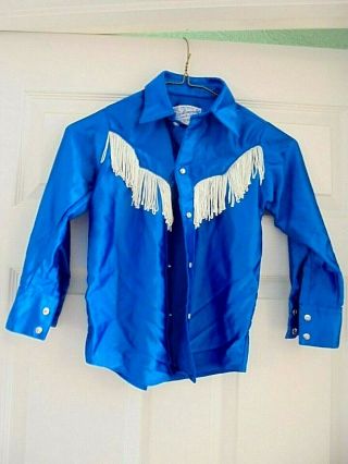 Vintage Rockmount Ranch Wear Boys Sz 8 Western Style Ls Shirt W/ Fringe & Pearl