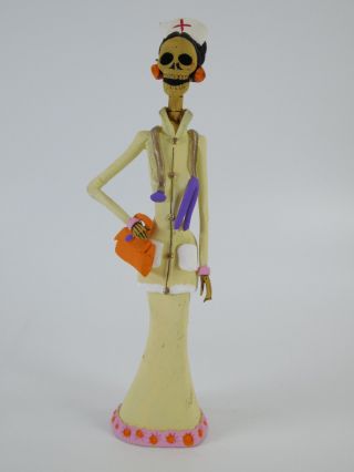 Doctor Catrina Handmade Clay Nurse Figure Mexican Folk Art Day Of The Dead 10 "