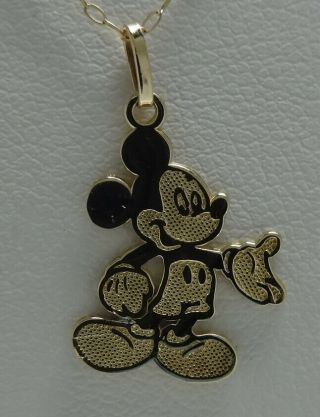 Authentic Disney Mickey Mouse Pendant Charm Yellow Gold With Chain