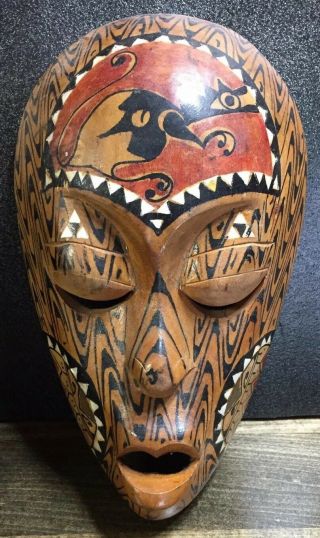 Vtg Carved Wood Tiki Mask Polynesian Hawaiian Bar Lounge Art Decor