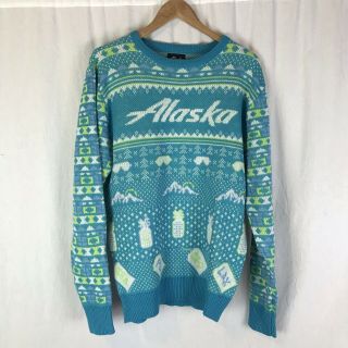 Alaska Airlines Acrylic Teal Blue Ugly Sweater 80 