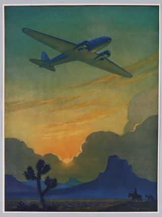 1930s Ruehl Heckman Racing The Sun Western Art Deco Aviation Age Print Very Fine
