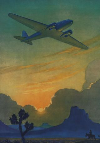 1930s Ruehl Heckman Racing the Sun Western Art Deco Aviation Age Print Very Fine 2