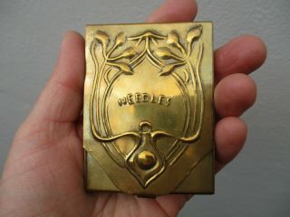 An Antique Art Nouveau Brass Needle Case " Needles " - Avery Type.