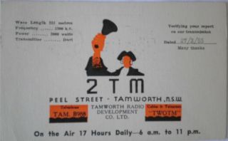 Qsl Card From Radio Station 2tm,  Tamworth Australia 1955