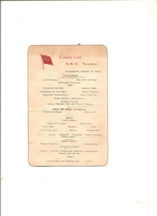 8/17/1910 Menu Card,  Cunard Line,  R.  M.  S.  Saxonia