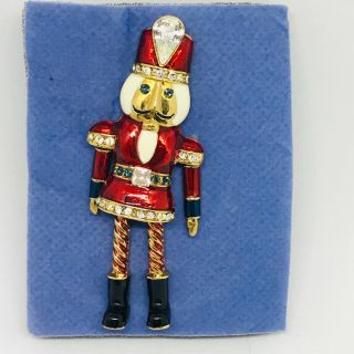 Avon Nutcracker Toy Soldier Articulated Christmas Rhinestones Pin