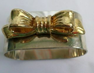 AUKEY Set of 8 Silver Plate Napkin Rings Holder Gold Tone Bows Vintage Dining 2