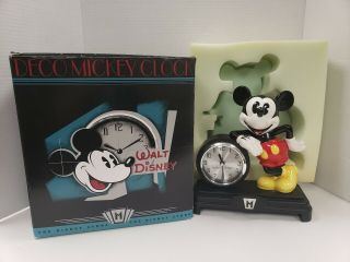 Disney Mantle Clock - Deco Clock & Porcelain Mickey Figurine 90s Boxed