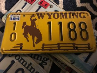 Wyoming 1983 1987 License Plate,  871,  Old West,  Bucking Bronco,  Cowboy,  Horse