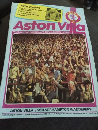Aston Villa V Wolverhampton Wanderers 1977 Soccer/football Programme
