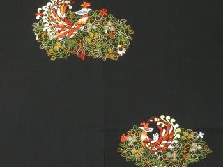 0623n05z570 Japanese Kimono Silk Haori Black Peacock Embroidery