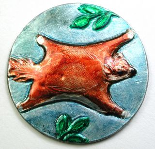 Vintage Studio Button Hand Painted Metal Flying Squirrel Design - 1 & 3/8 "