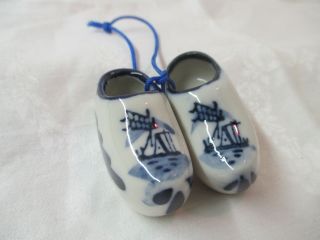 Vintage Holland Porcelain Blue White Shoes Clogs
