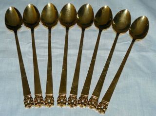 Set Of 8 Vintage Supreme Vermai Gold Plated Ice Tea Spoons Euc