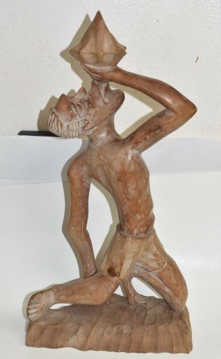 Large Hand Carved Man Blowing Conch Shell Statues Figure - Tribal Ethnic Hawaii