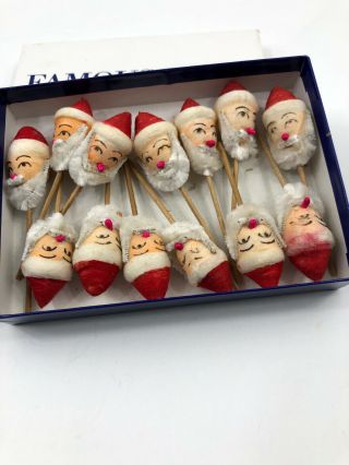 13 Vintage Santa Claus Spun Cotton Toothpick Cake Pics Occupied Japan Christmas
