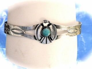 Vintage Sterling Silver Native American Navajo Eagle Turquoise Bangle Bracelet