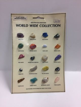 Very Rare Vintage Semi Precious Gemstones World Wide Sample Card Souvenir Ma