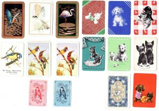Dogs And Birds Miniatures X 16 Vintage Swap/playing Cards