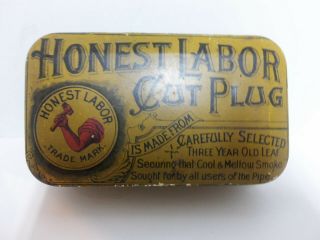 Vintage Tobacciana Honest Labor Cut Plug Tobacco Tin 2.  5oz Patterson Co Richmond 2