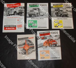 5) 1948 - 1952 1953 Marmon - Herrington 4x4 Ford Truck Sheets & Brochure Pickup Coe