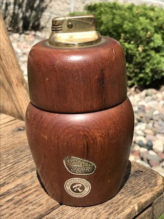 Vintage Echt Teak Wood Table Lighter Tobacco Jar Kunstgewerbe Germany 6 " Tall