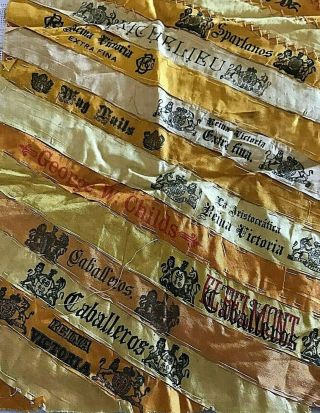 Antique Silk Cigar Band Ribbon Quilt Unfinished 19 " X 9 " Circa 1900 