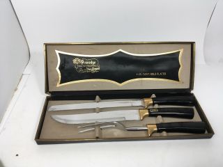 Vintage Peeredge Sheffield 24kt Gold Plated Forever Sharp Carving Fork Knife Set