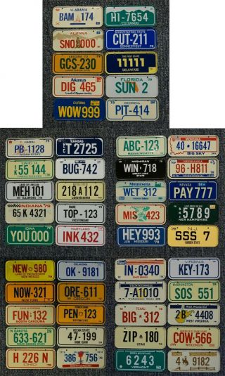 1979 Post Honeycomb Cereal Miniature / Bicycle License Plate Set - 50 States