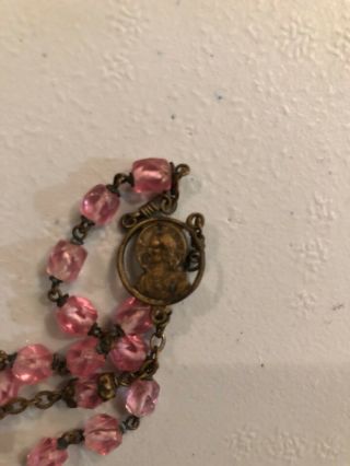 Vintage Antique Rosary Pink Glass Beads 5