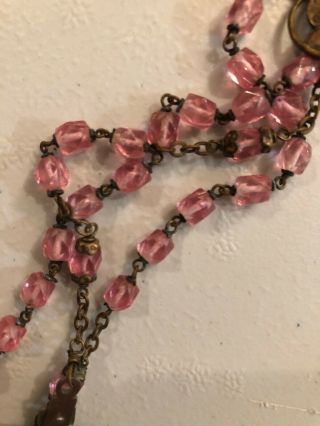 Vintage Antique Rosary Pink Glass Beads 6