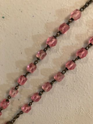 Vintage Antique Rosary Pink Glass Beads 7