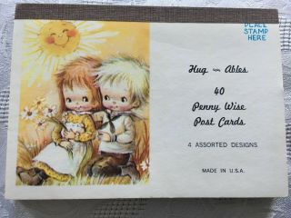 Adorable Vtg Little Girl & Boy Post Cards Hug - Ables Stationery 39 Cards 4 Design